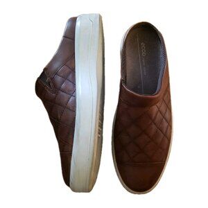 Ecco Soft 9 II Quilted Mules Brown Leather Slip On Shoes Womens 10.5